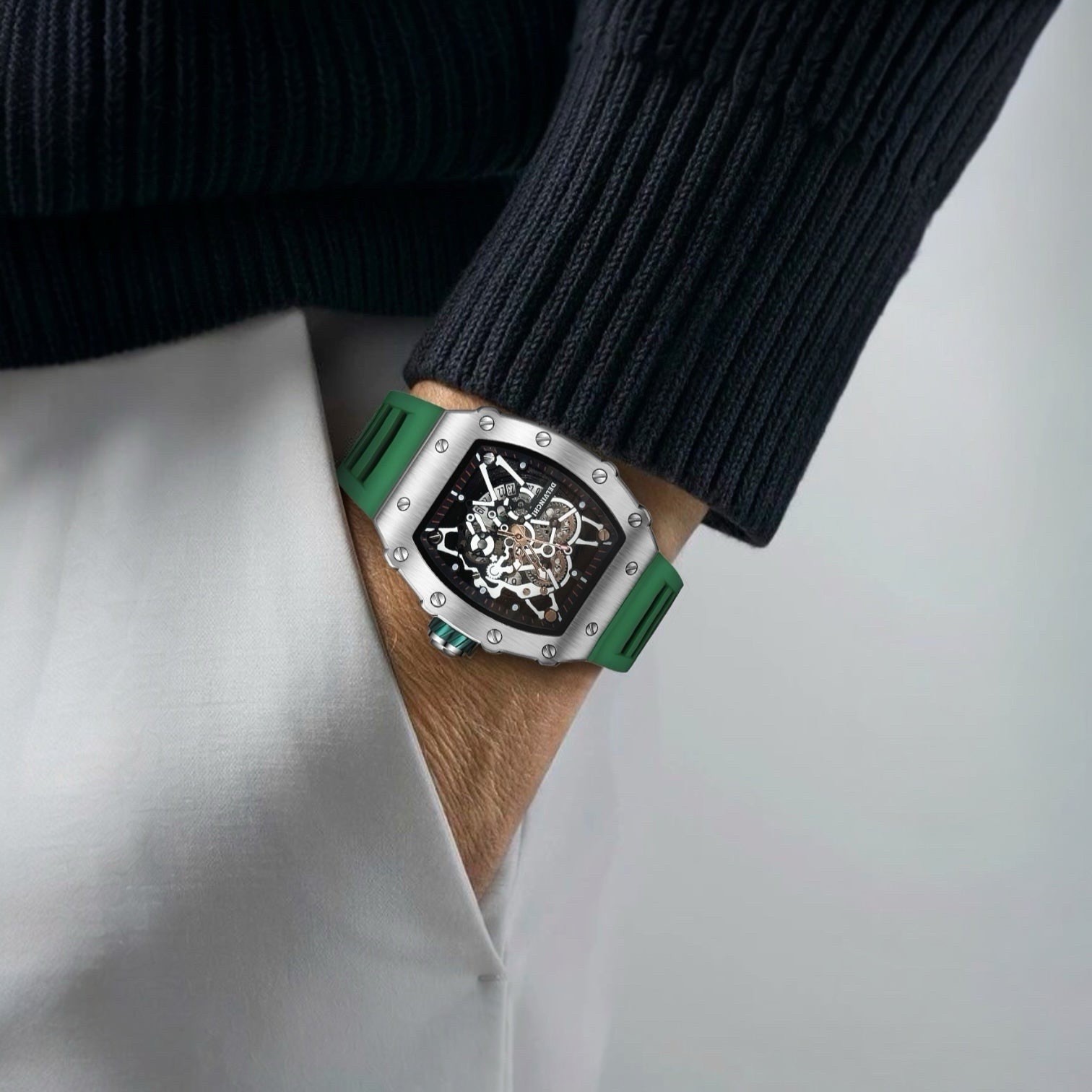 Mens Green & Silver Watch / Premium Stainless Steel Case – Two Year Warranty