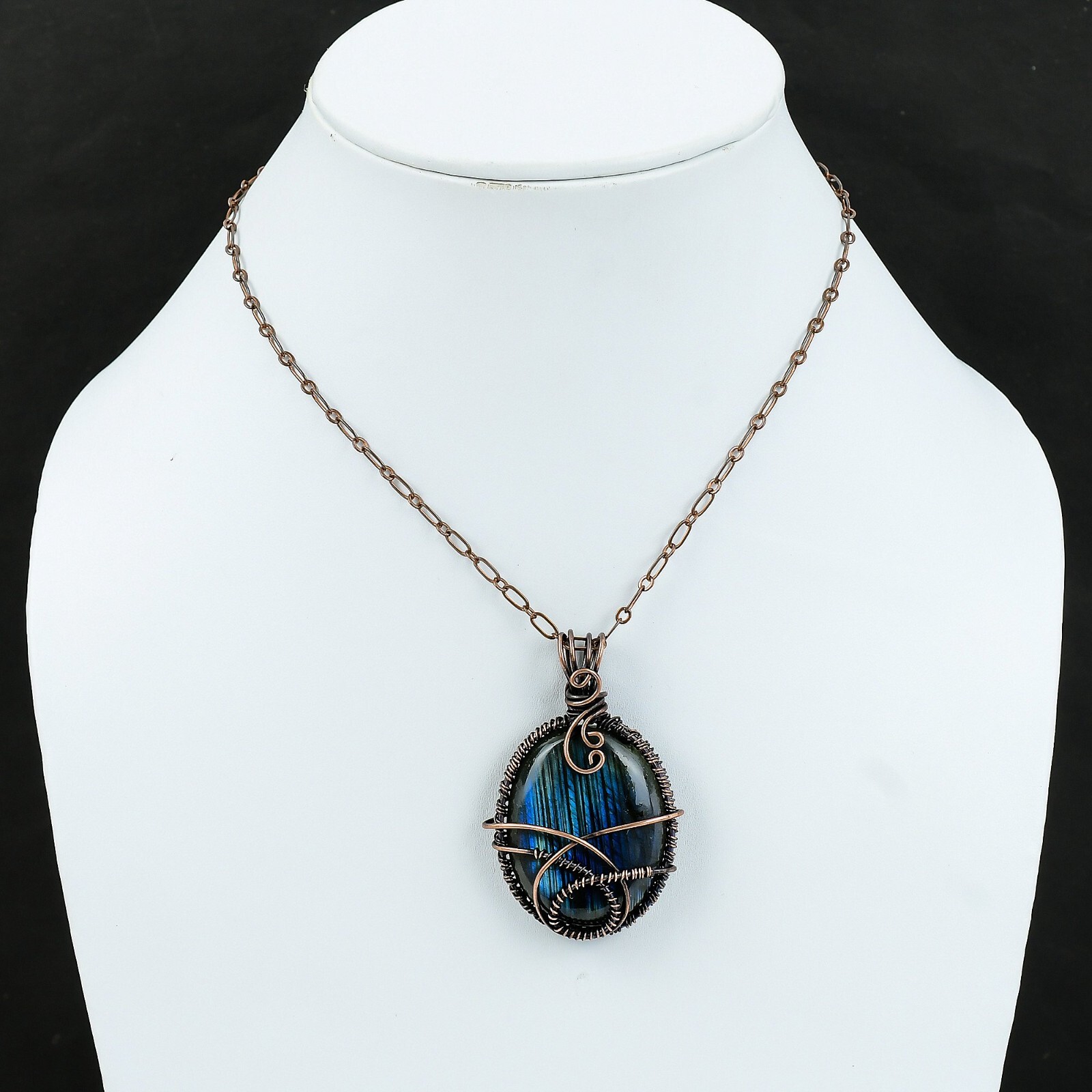 Labradorite Wire Wrapped Pendant Handcrafted Copper Designer Jewelry 2.28″