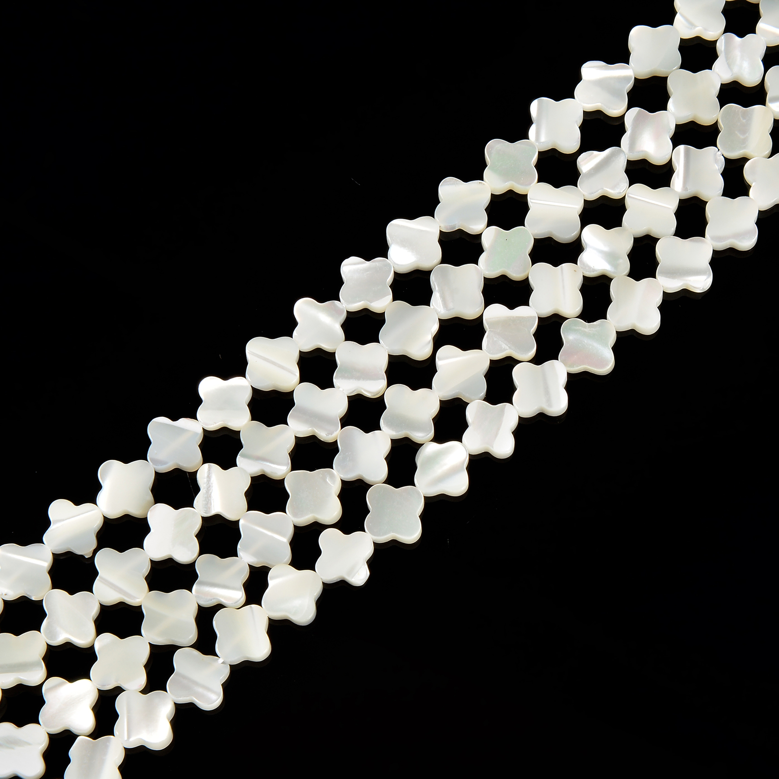 White Mother of Pearl MOP Shell Four Leaf Clover Beads 6mm to 16mm 15.5” Strd