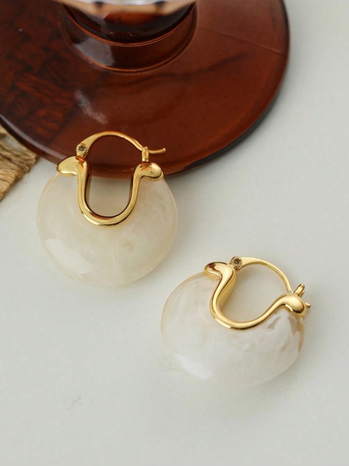 Gold Tone Marbled Wide Hoop Earrings Women Fashion Jewelry Gift Set Style Dangle