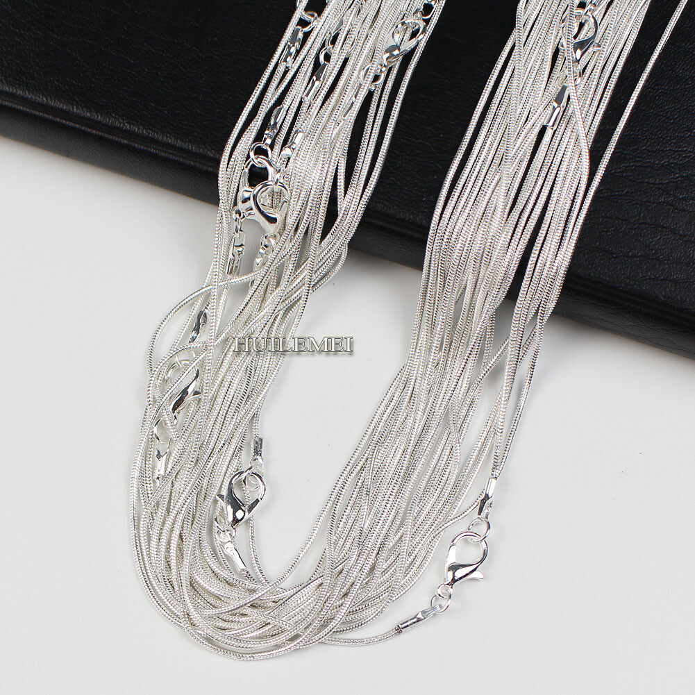 10pcs Silver Plated 1.2mm Snake Chain Necklaces for Women 16″ 18″ 20″ 24″