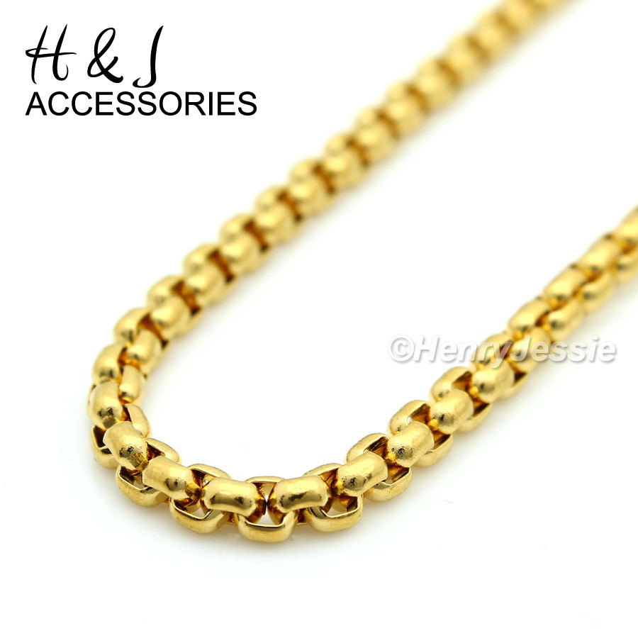 16-36″MEN Stainless Steel 2.5mm Gold Plated Smooth Classic Box Chain Necklace