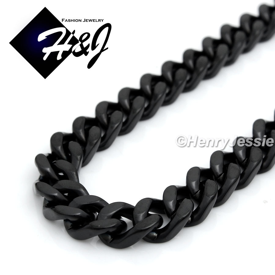 18-40″MEN Stainless Steel 9mm Black Plated Cuban Chain Necklace Cross Pendant*28