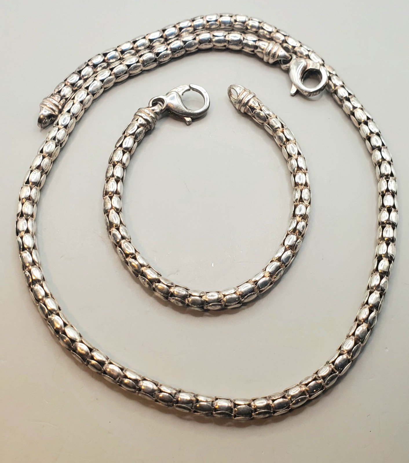 DOBBS ITALY 925 Sterling Popcorn Chain Set 18″ Necklace & 7.25″ Bracelet 5.35mm