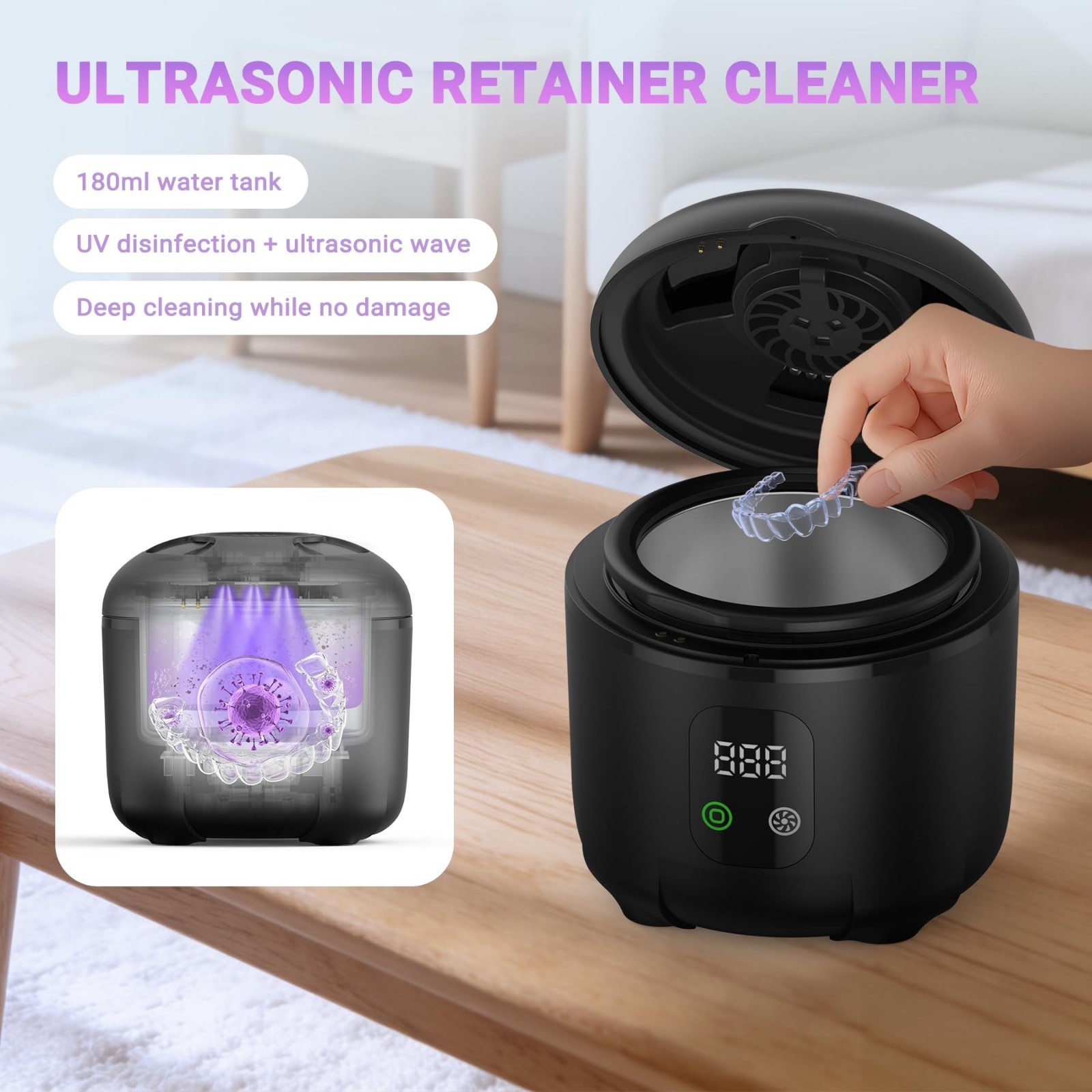 Portable Ultrasonic Cleaner 25W – Multi-Mode 45KHz for Dentures, Braces, Jewelry