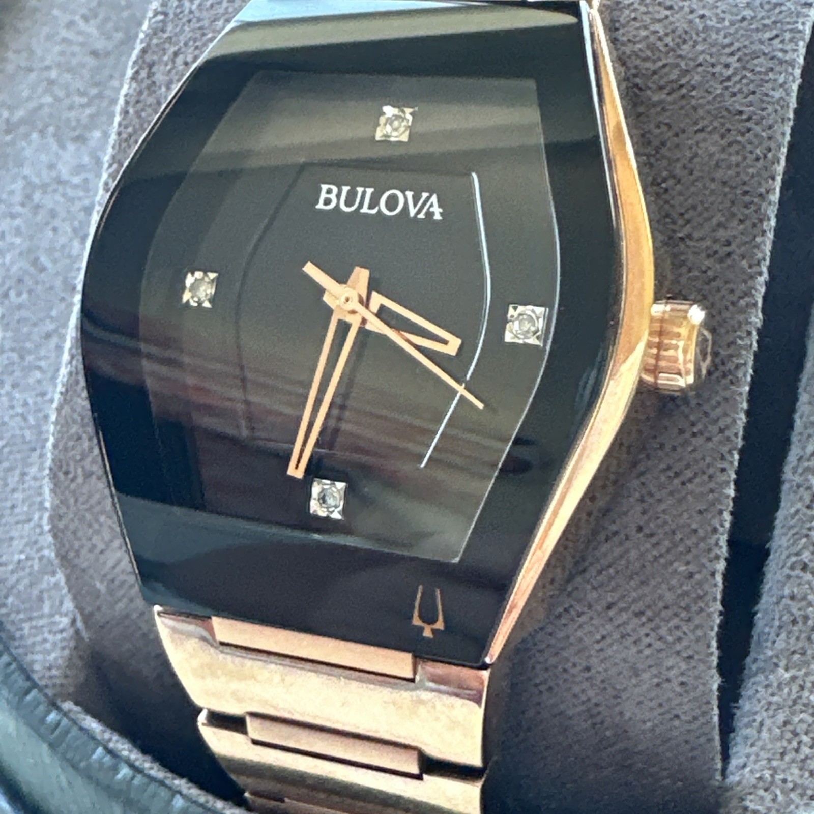 Bulova Gemini Quartz Diamond Black Dial Ladies Watch 97P158
