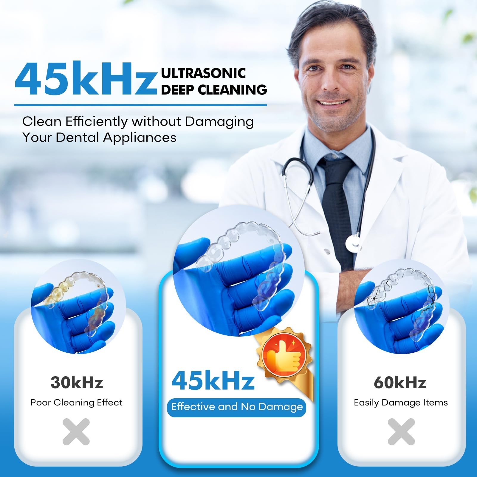 Ultrasonic Cleaner 45kHz for Dentures, Braces, Aligners, Jewelry – 200ML Capacit