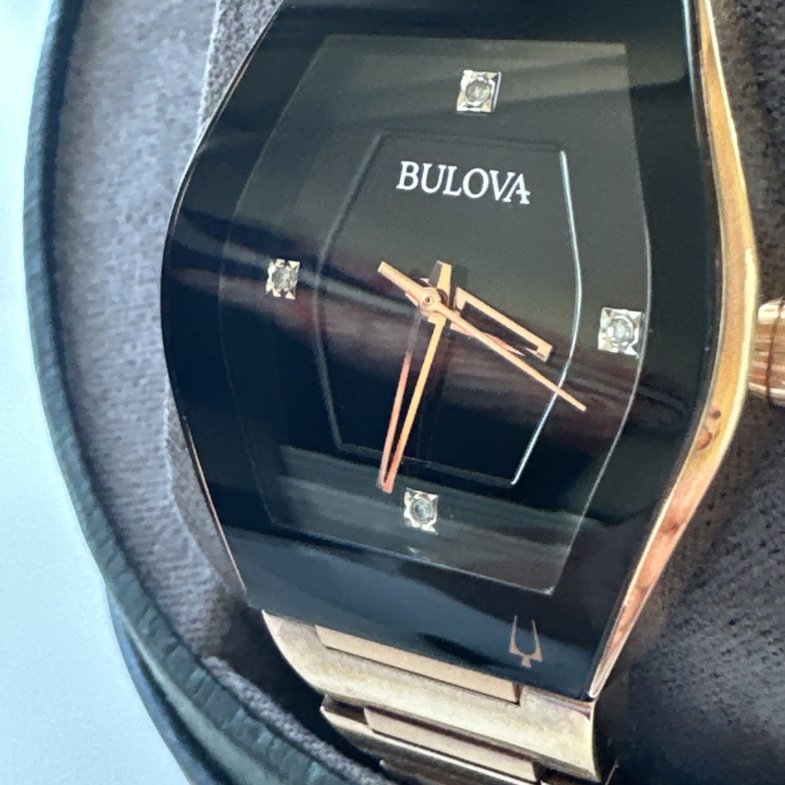 Bulova Gemini Quartz Diamond Black Dial Ladies Watch 97P158