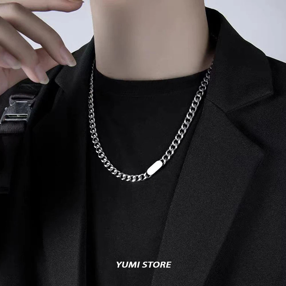 Hip Hop Cuban Square Necklace For Man Woman Non Fading Titanium Steel Clavicle C