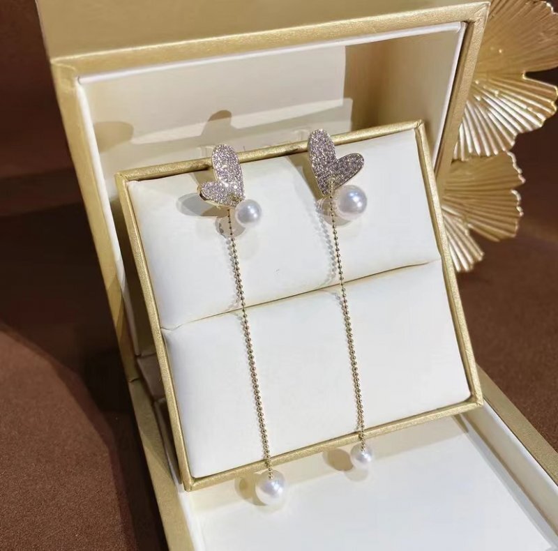 Fashion Zircon Crystal Pearl Bowknot Tassel Earrings Drop Dangle Women Jewelry