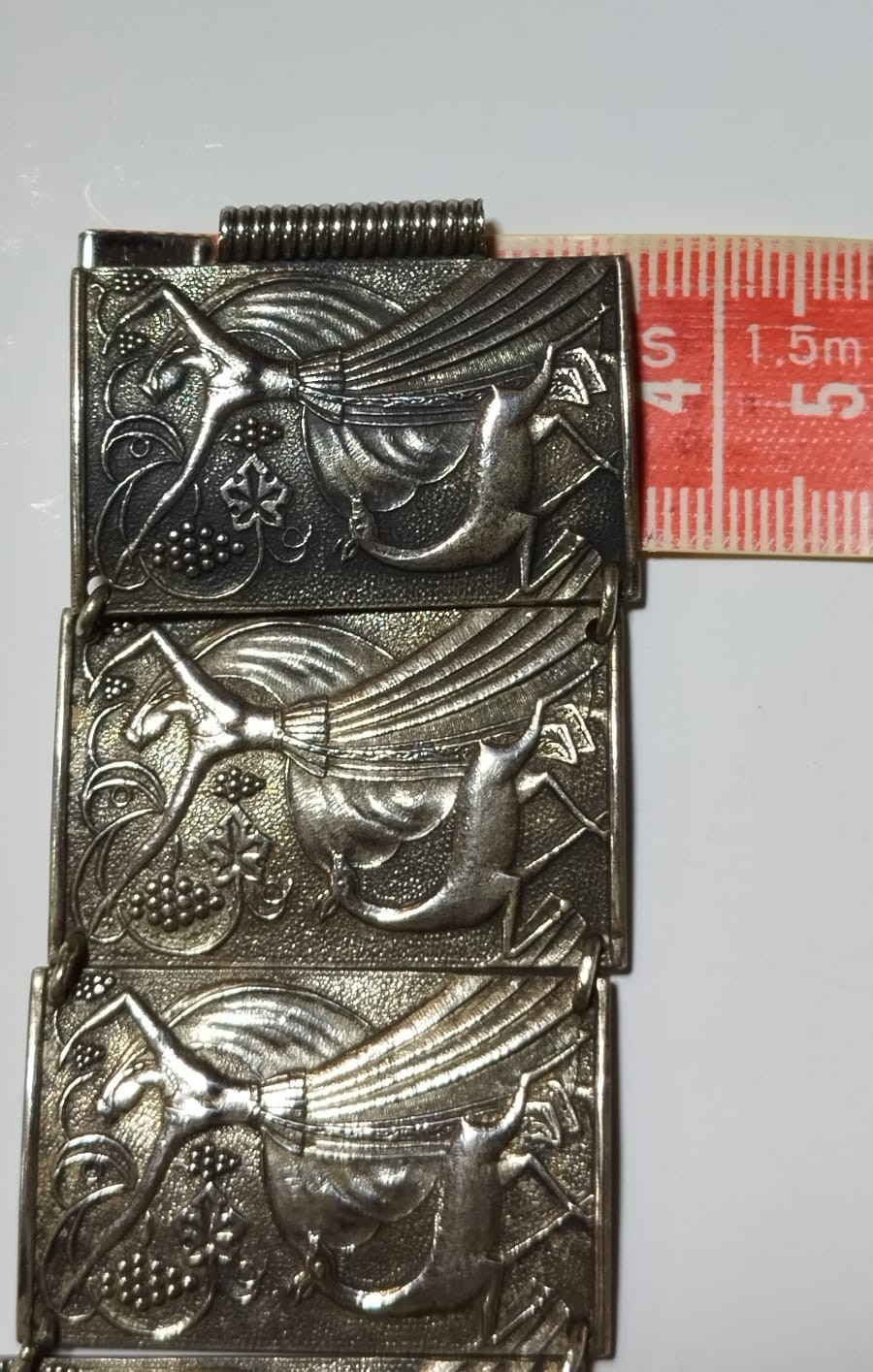 Armenian silver-plated metal bracelet, signed, 8 panels
