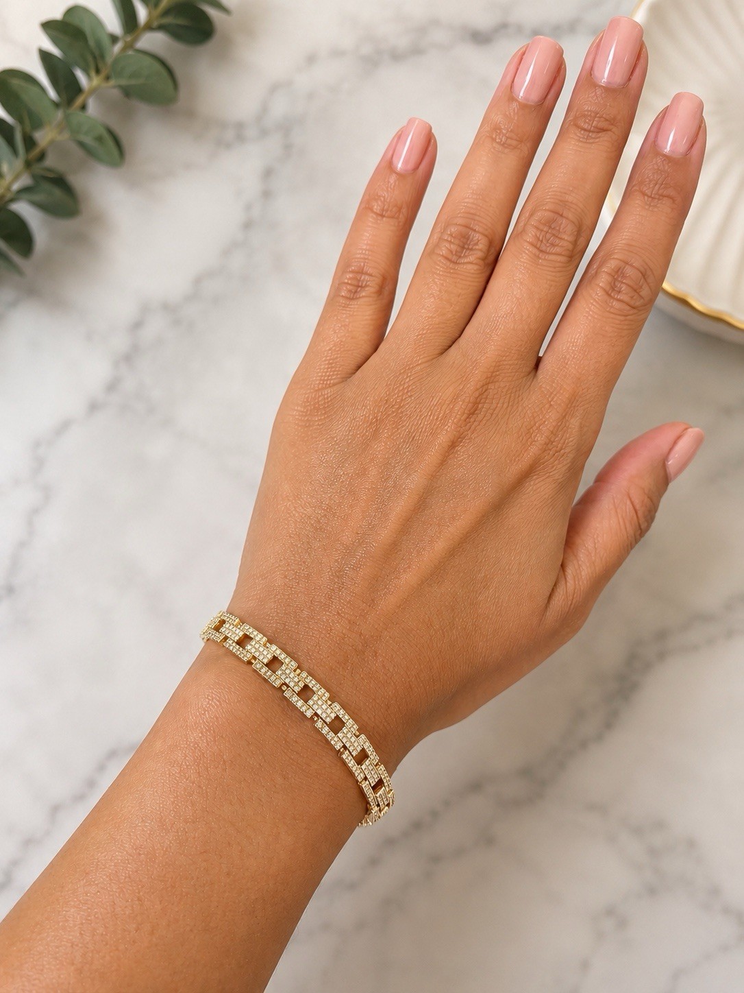 Elegant None tarnished none fade Gold Tone Tennis Bracelet Round Clear zircon