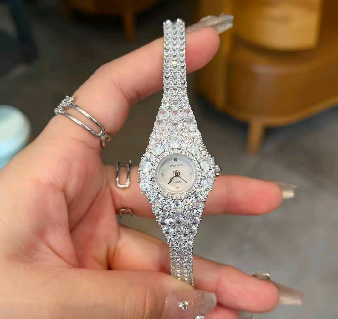 Beautiful Elegant Full Zircon White Luxury Watch for Women Bling Bling