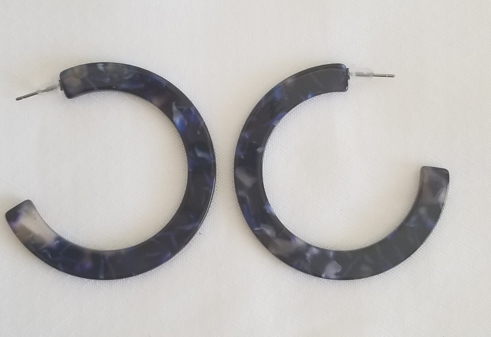 Handmade in USA Pretty Blue Round Celluloid Hoop Earrings – Free Shipping!