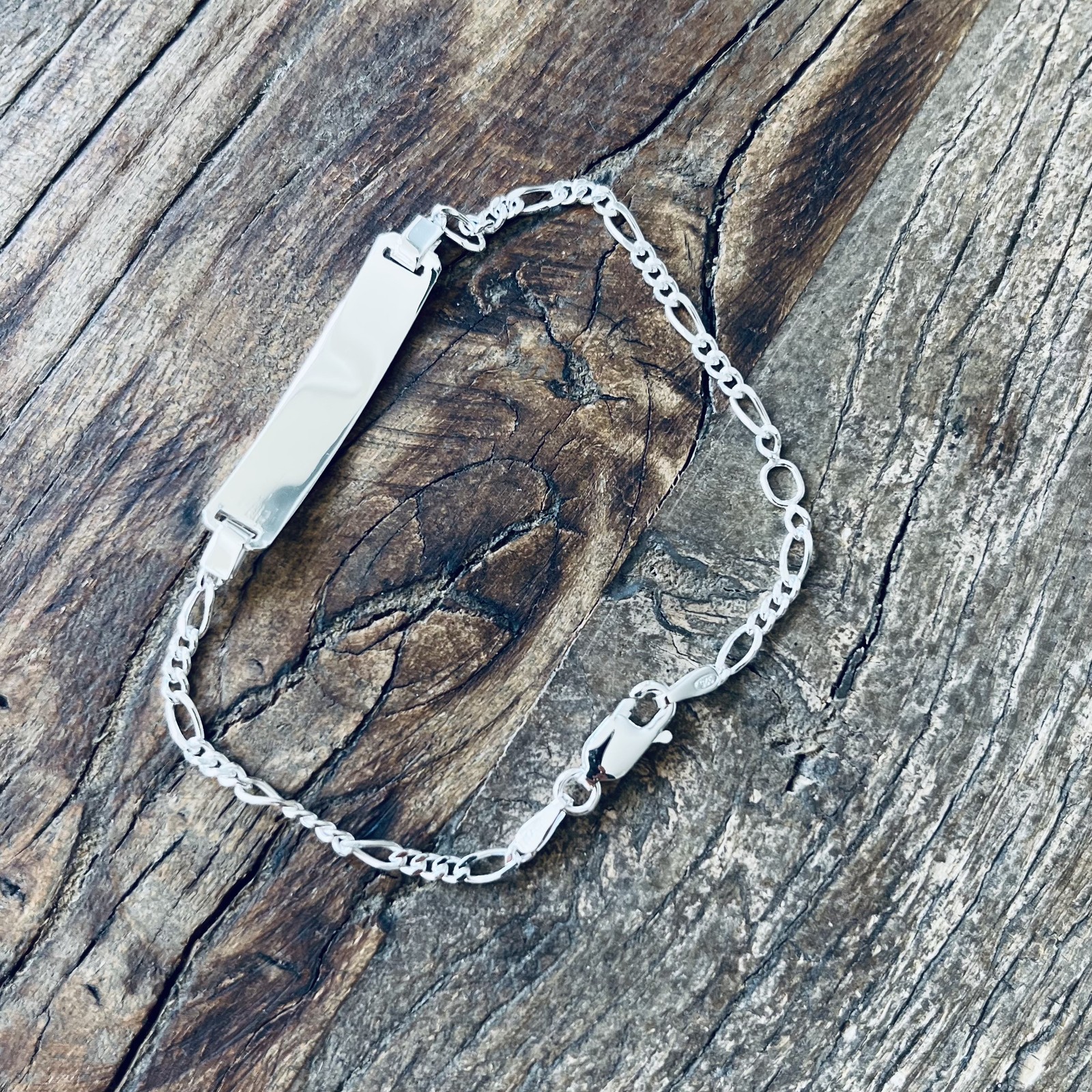 925 Sterling Silver Figaro Link Childrens ID Bracelet Free Engraving