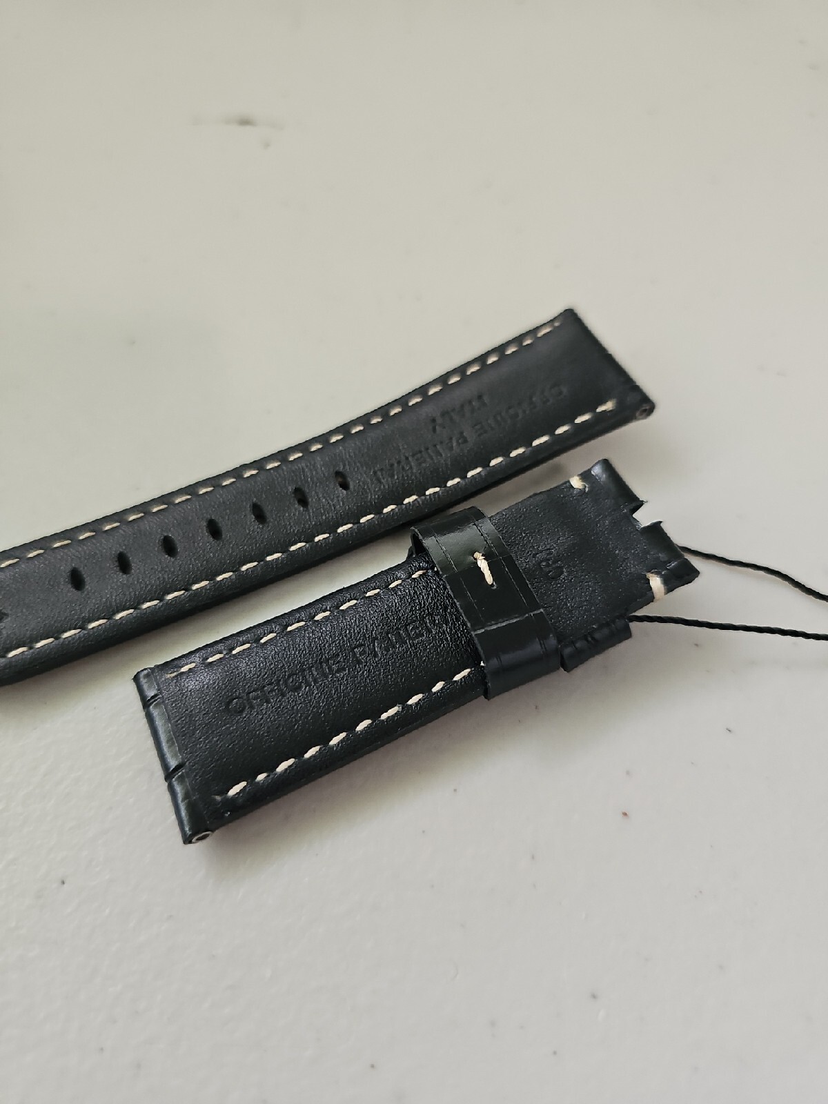 Panerai Watch 24mm OEM Black Alligator Watch Strap Beigh Stitch for Tang Buckle