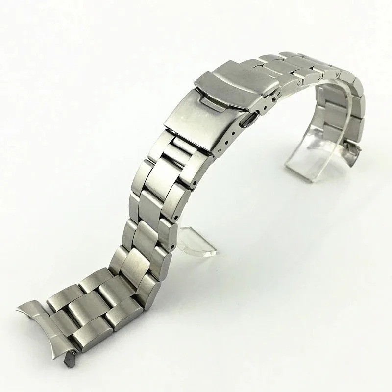Curved End Metal Stainless Steel Oyster Style Replacement Watch Band