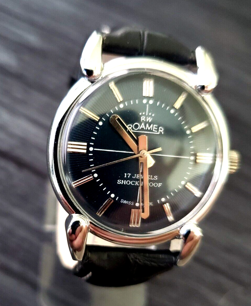 Rare Roamer Brevete Swiss Mens Mechanical Watch Blue Burst Serviced Runs Perfect