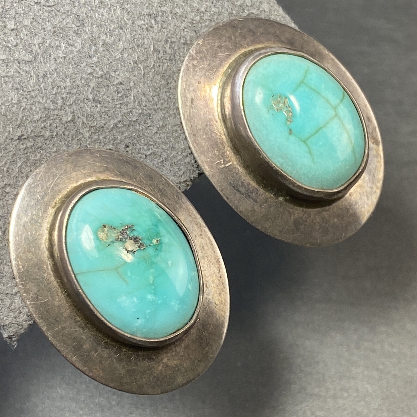 Vintage Modernist Clip-On Earrings Turquoire Sterling Estate Fine Jewelry PreOwn