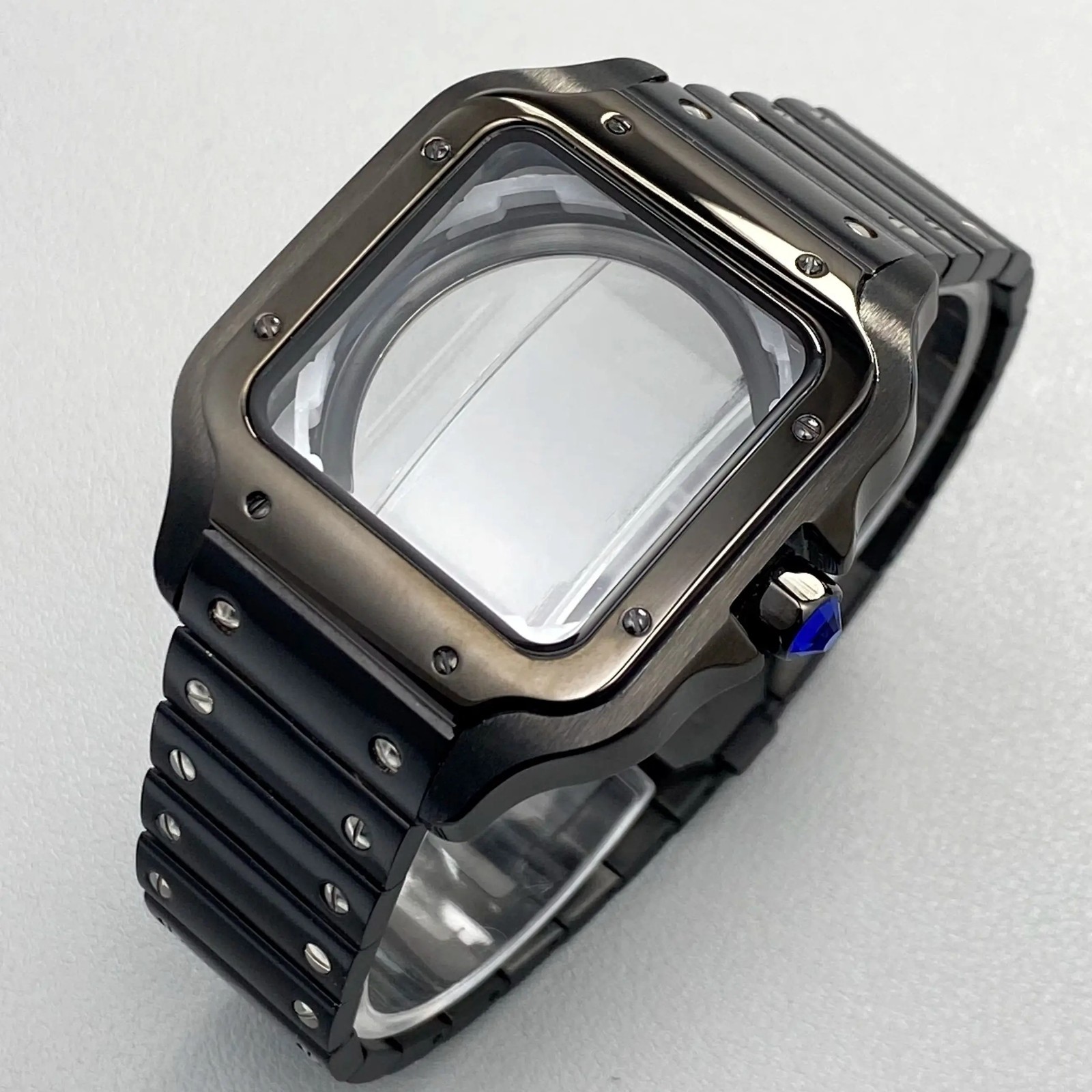 38mm Watch Case Square PVD Black Steel Fit NH35 NH36 4R35 4R36 Movement Kit