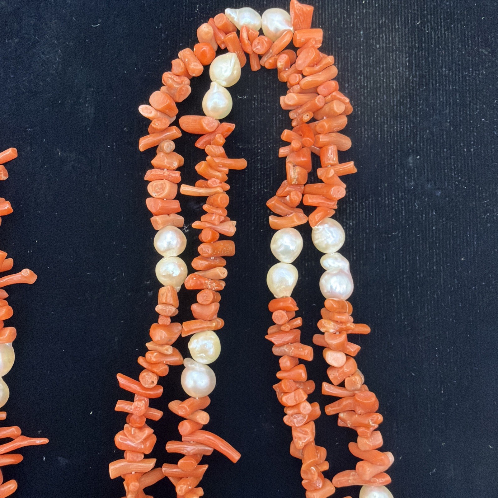 60 inch Natural Coral and Pearl Necklace 14k Clasp Vintage Very Good Condition