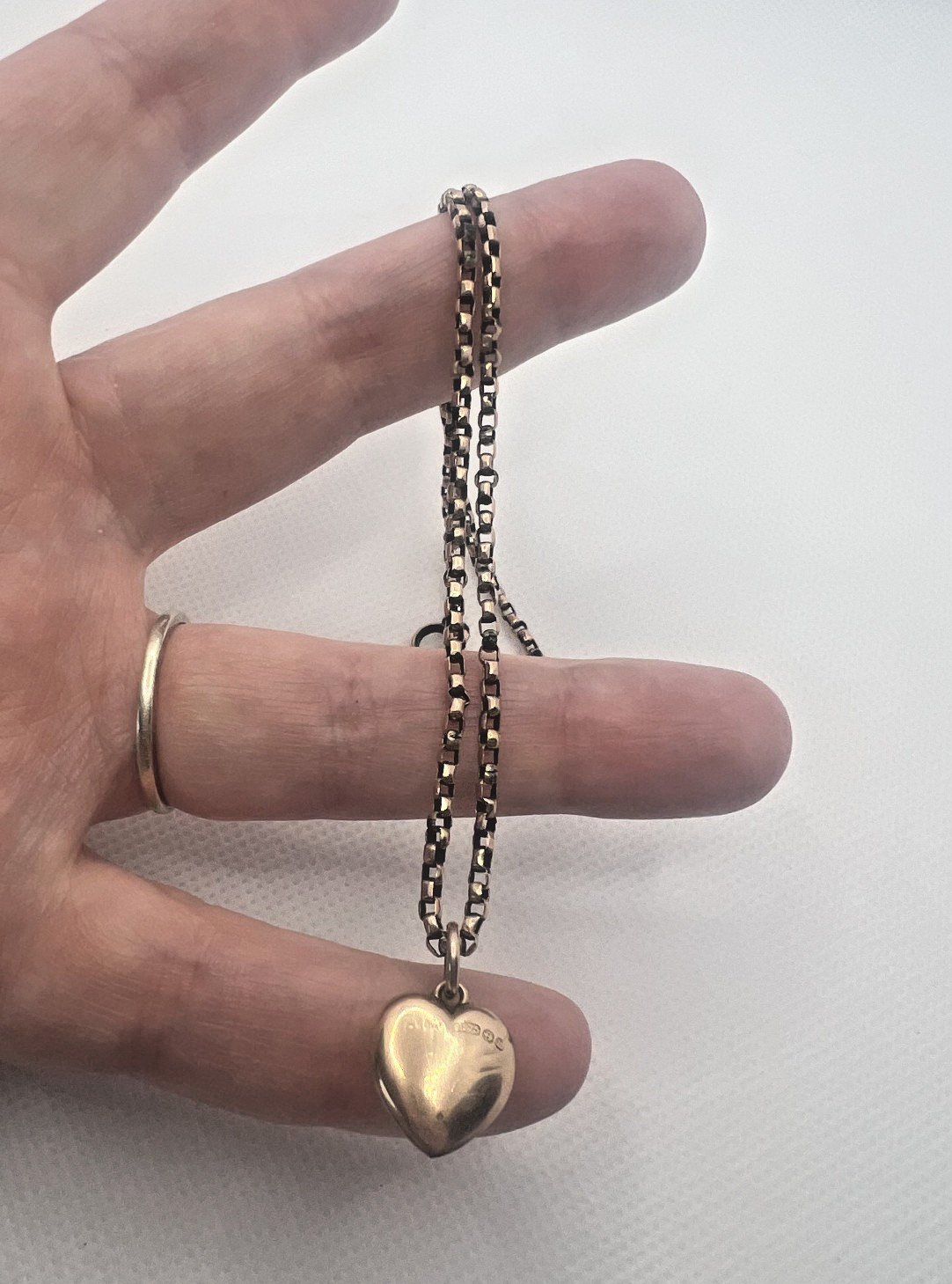 Antique 9ct Rose Gold Belcher Chain & Puffed Heart Pendant, 5.28g
