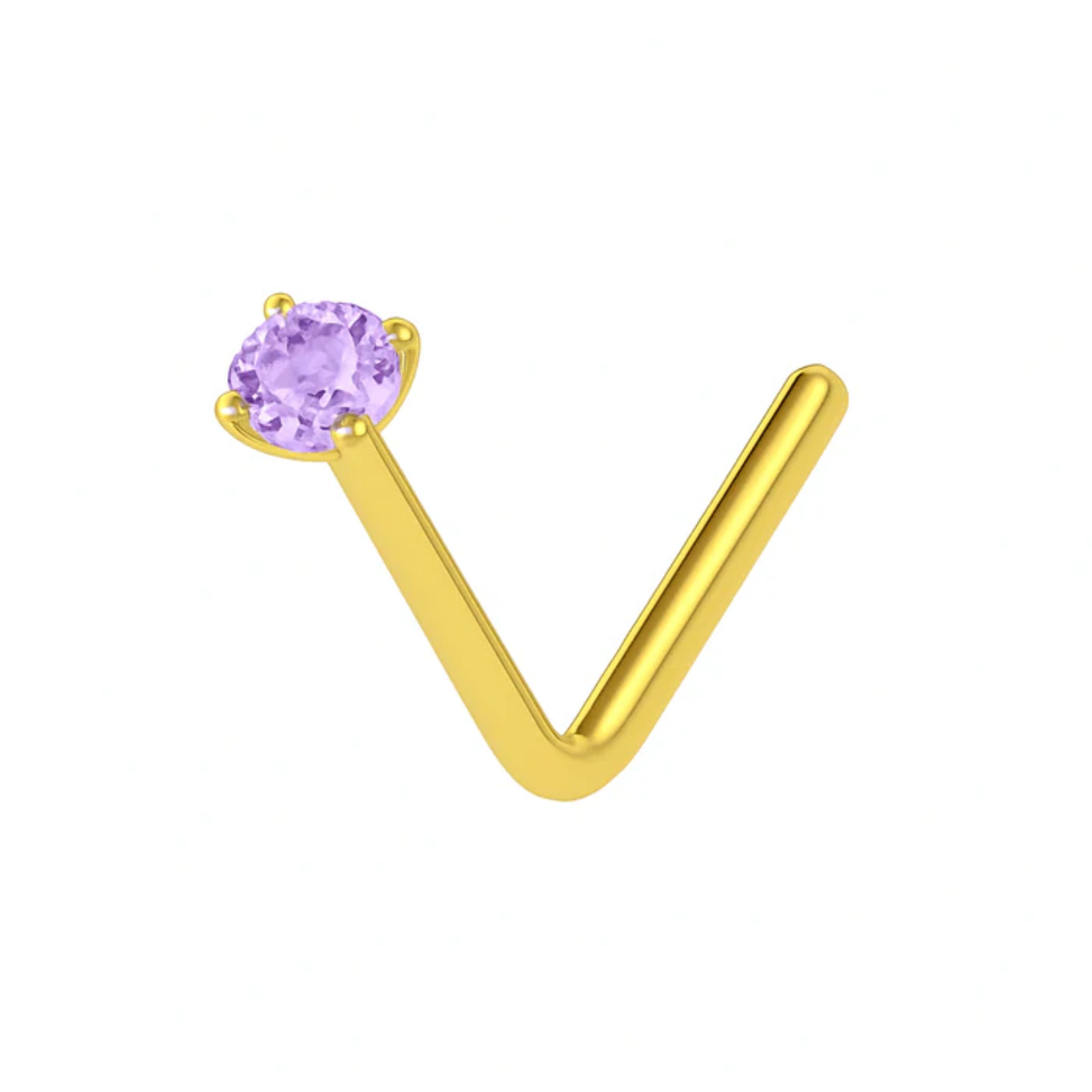 9K Solid Gold L-Bend Crystal CZ Nose Stud Pin Women’s Piercing Jewellery
