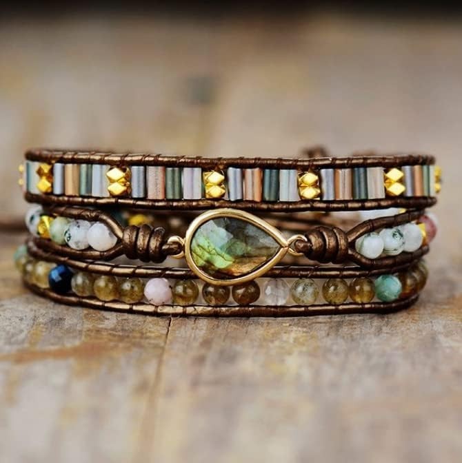 Unique Multi-Color Beaded Wrap Bracelet – Adjustable Turquoise Gemstone Style