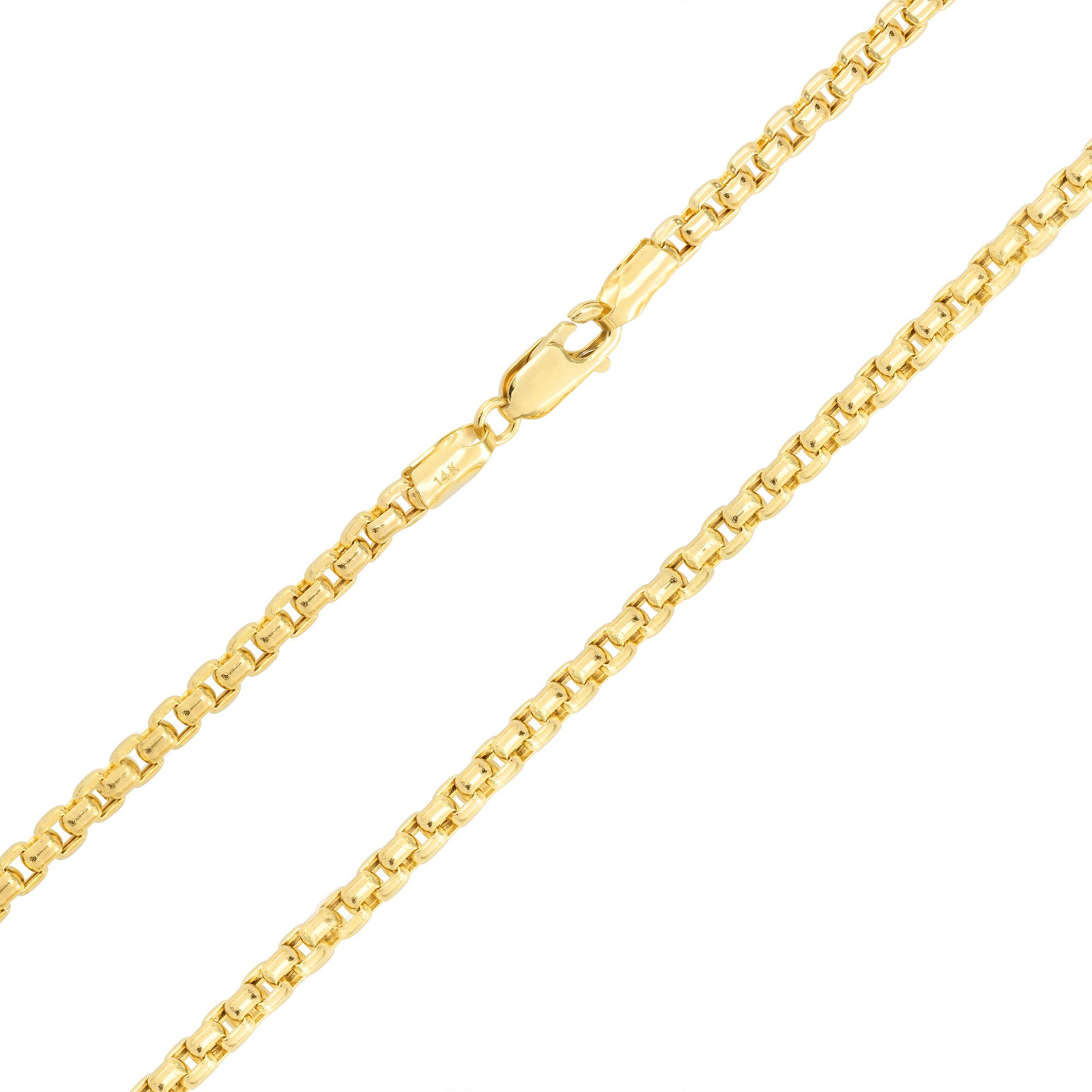 14K Yellow Gold 1.5mm-3.5mm Venetian Round Box Chain Necklace Men Women 16″- 30″