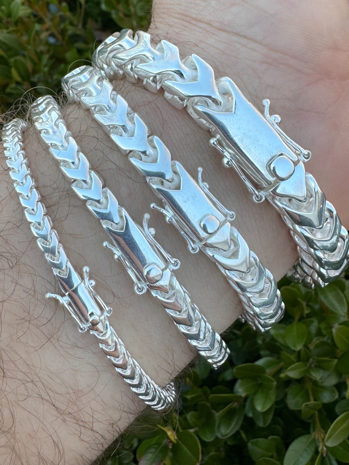 Mens BIG 4-10mm Franco Bracelet Real 925 Silver Box Clasp Handmade In Mexico