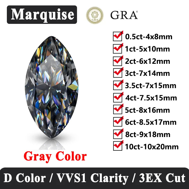 Quality Gray Color 0.5-3ct Multi-Shaped Moissanite Loose GRA for Jewelry Making
