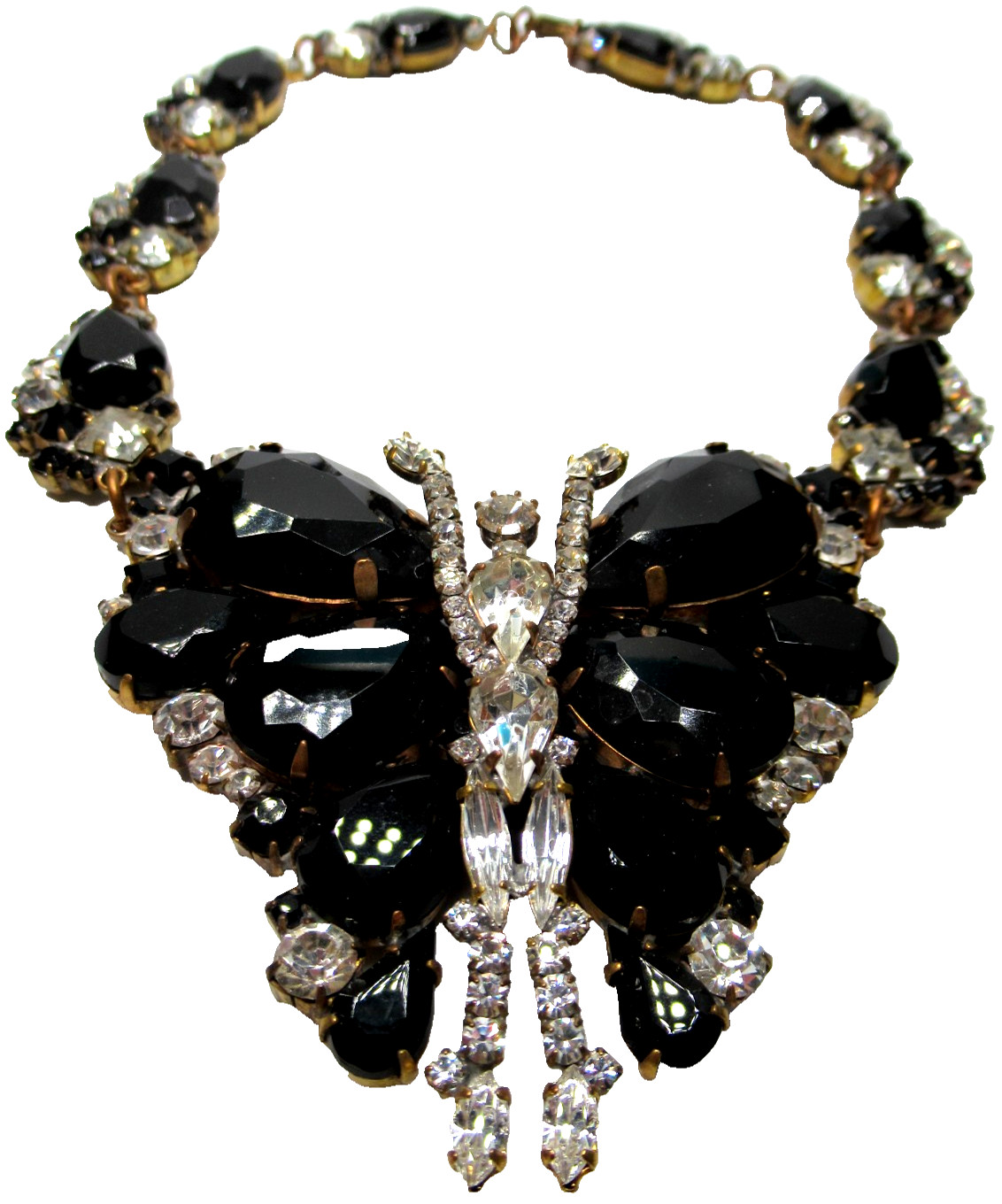 LILIEN CZECH Huge Black Glass Rhinestone Butterfly Necklace Earring Set