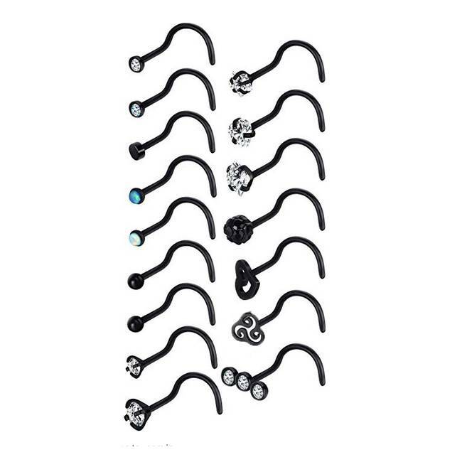 20G Nose Hoop Rings Surgical Steel Screw Studs Cartilage Piercing 16PCS Set