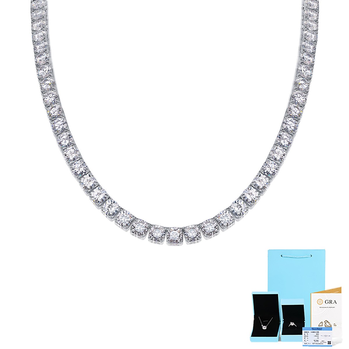 3MM REAL MOISSANITE Silver Tennis Chain Necklace – VVS D Color – Passes Tester