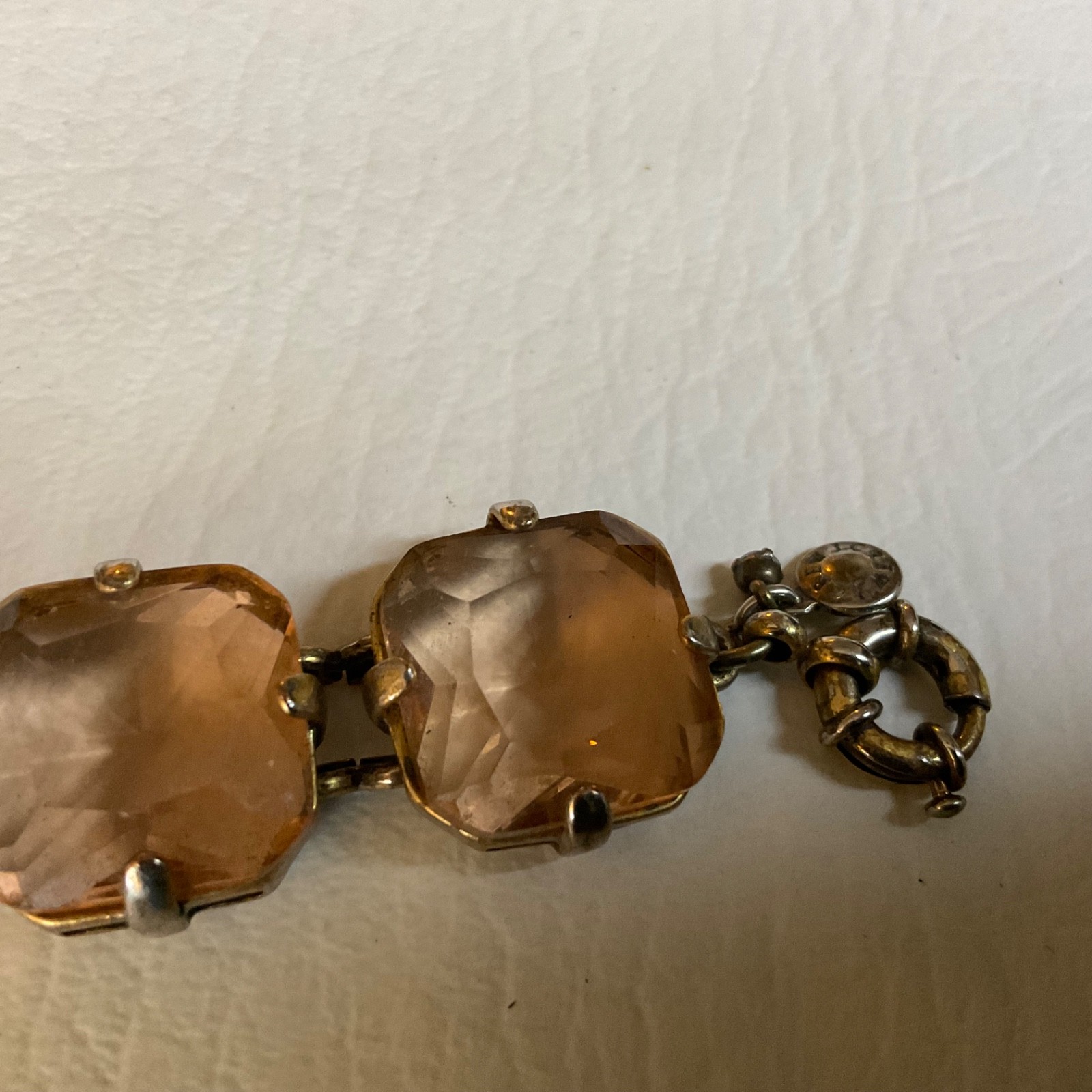 J Crew Czech Republic Glass Bracelet Peach Amber Faceted Statement Link