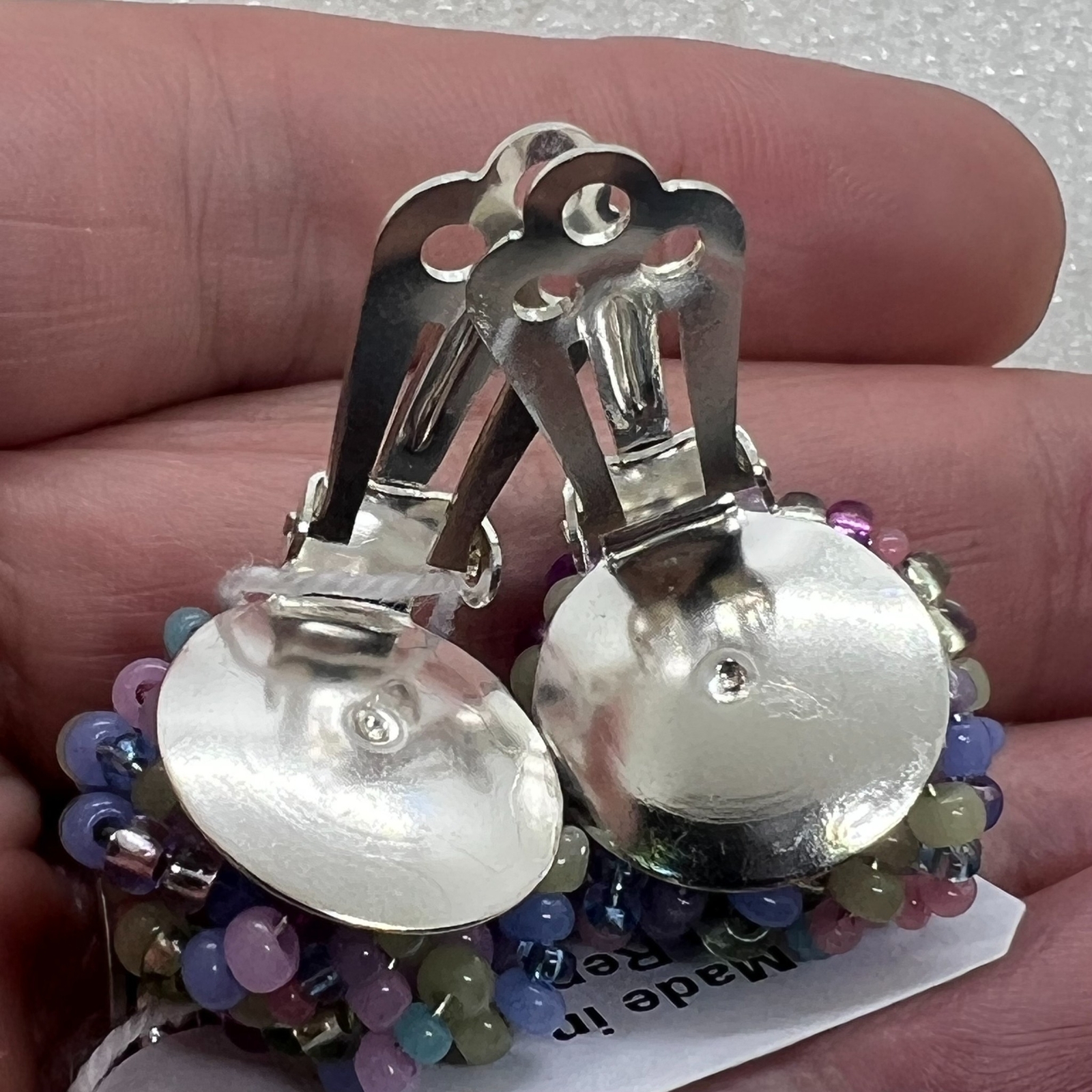 Vintage NOS Czech Republic Glass Bead Cluster Clip on Earrings Multicolor