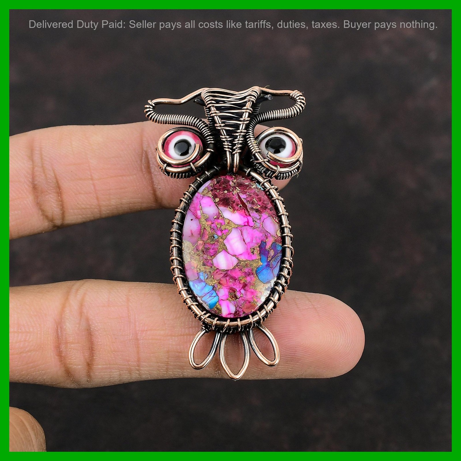 Copper Natural Kingman Pink Dahlia Turquoise Handcrafted Mother Pendant Jewelry