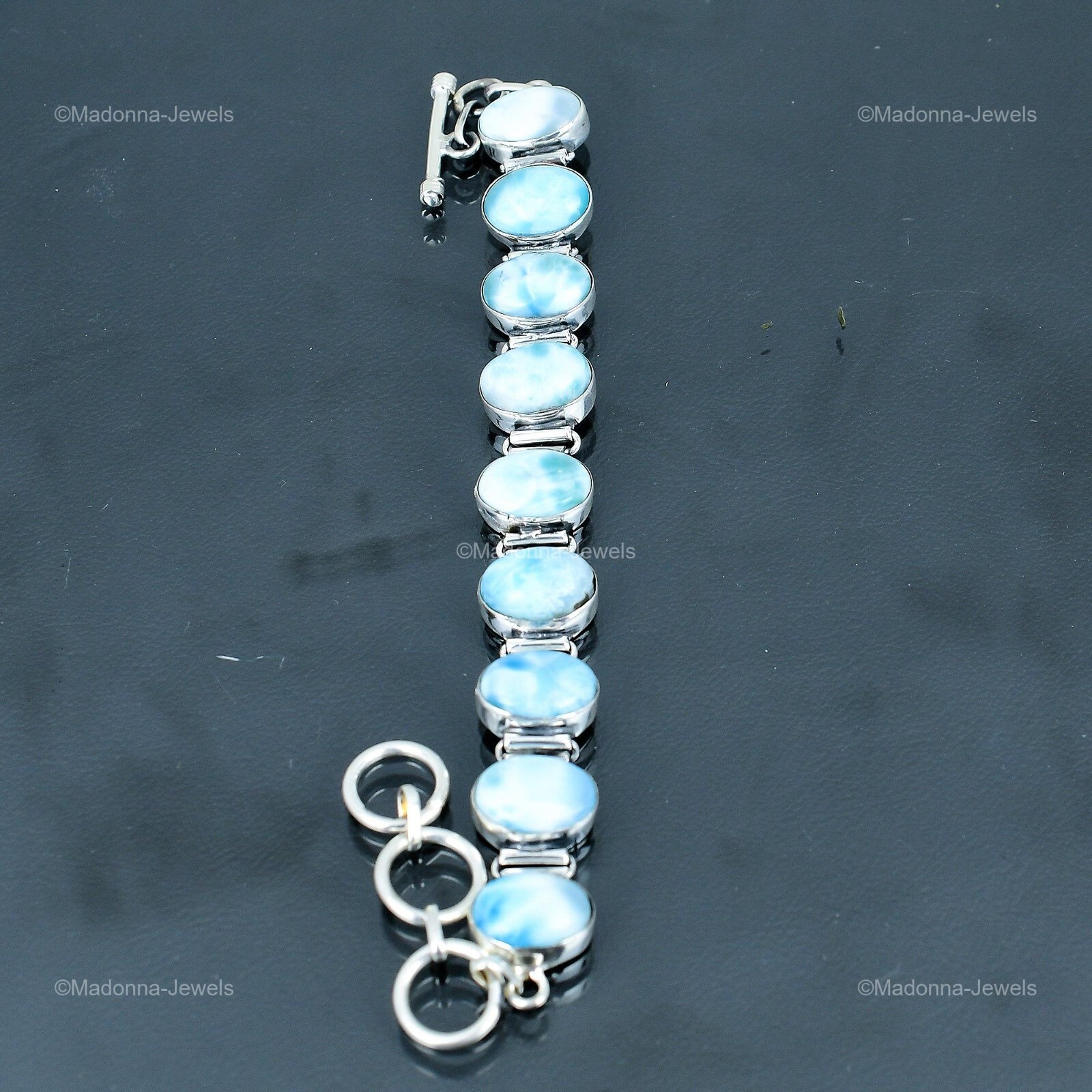 Memorial Day Sale Larimar Gemstone Sterling Silver Chain Throat Chakra Bracelet