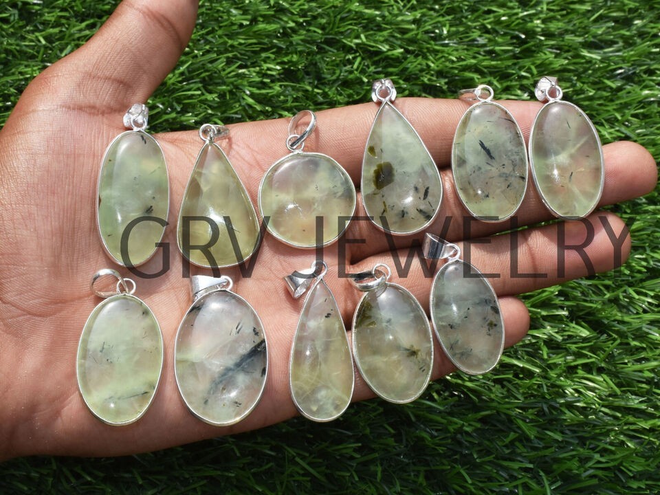1-500 Pcs Prehnite Pendant Wholesale Lot Bulk: Silver Plated Necklace WH-19