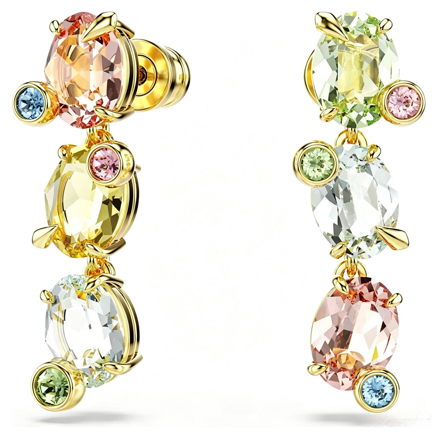 NWT Swarovski Gema Multicolor Mixed Tiered Drop Earrings Gold Tone 5714815