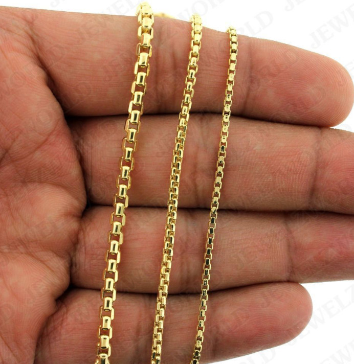 18K Gold Plated Stainless Steel Box Chain Necklace Men Women 18-24 inches, 2-4mm