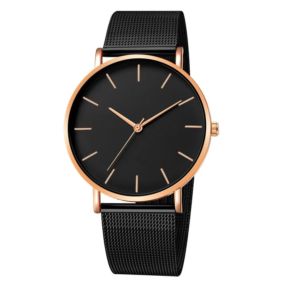 Mens Ultra Thin Quartz Watch Minimalist Stainless Steel Mesh Strap Business Watc