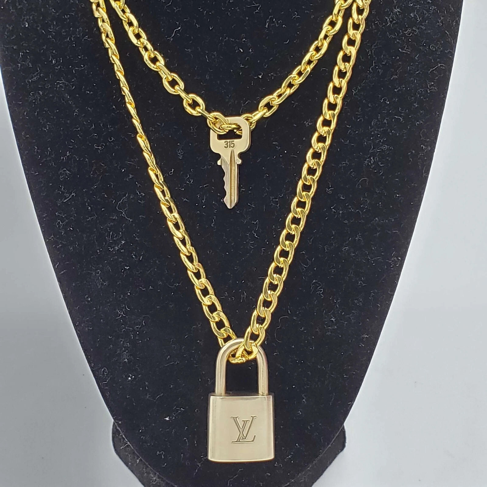 Authentic Louis Vuitton Lock & Key w/ 18k Gold Plated Chain Necklace