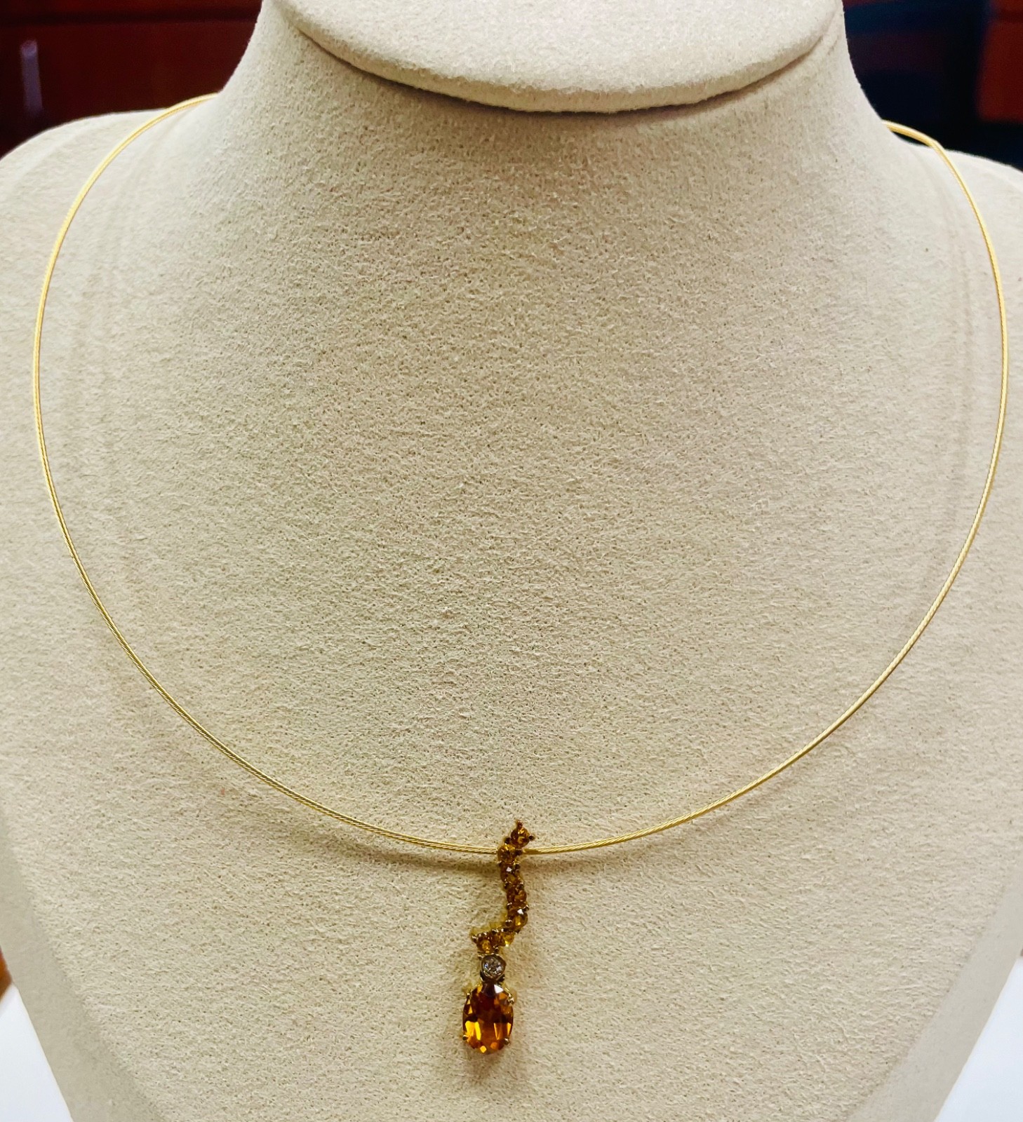 14K Yellow Gold Natural Citrine Gemstone Drop Necklace – Artistic Multi-Stone St