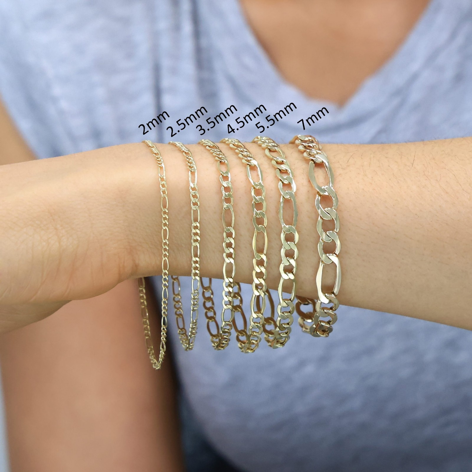 10K Yellow Gold 3.5mm-9mm Italian Figaro Chain Link Bracelet Mens Women 7″ 8″ 9″