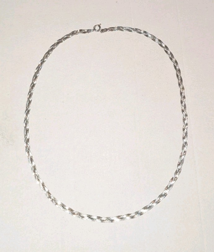 Italian Sterling Braided Herringbone Necklace 50 Cm / 20 Inch 925 Italy 9.8 g