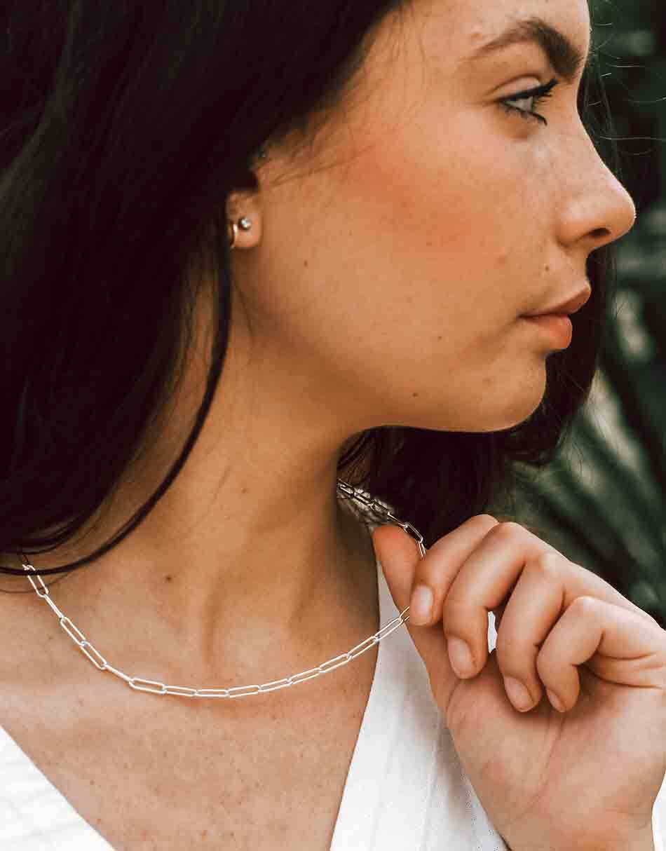 4mm Paperclip Link Chain Necklace Silver 925 Italy, Minimalist, 16”-30”