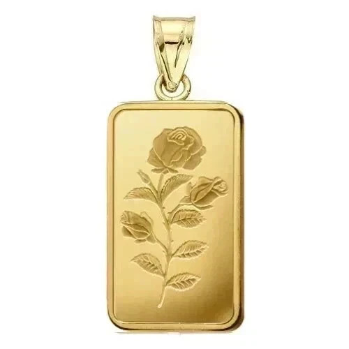 Pamp Suisse .999 Rose Bar Men’s Women’s Pendant Encased 14k Yellow Gold Plated