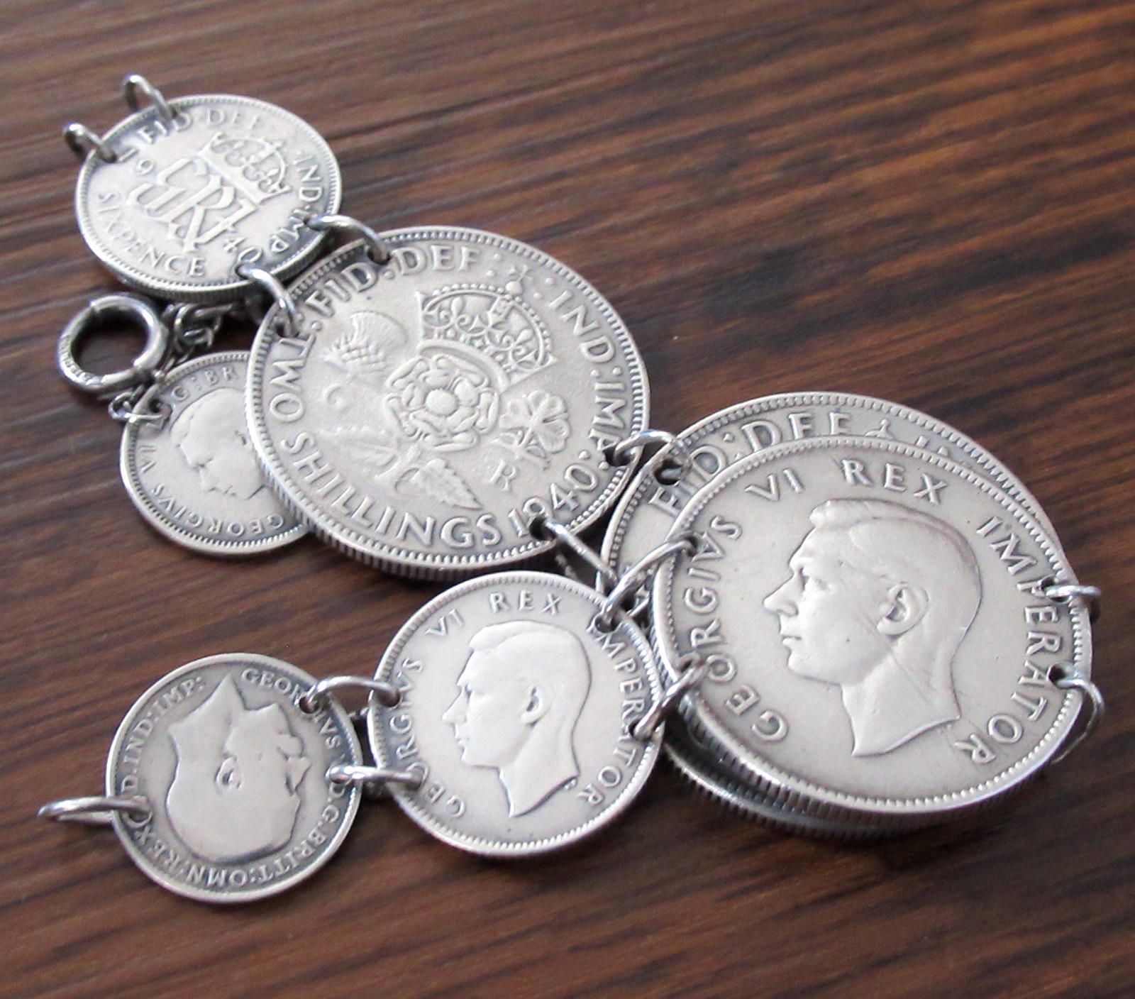 Vintage Great Britain South Africa Columbia Silver Coin Bracelet Half Crown