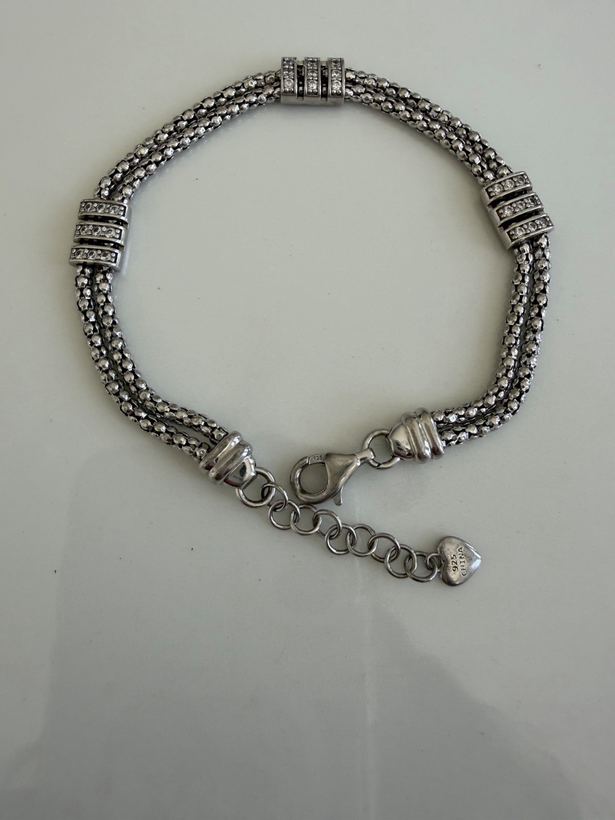 925 Sterling Silver Vintage Double Strand Popcorn Link Bracelet